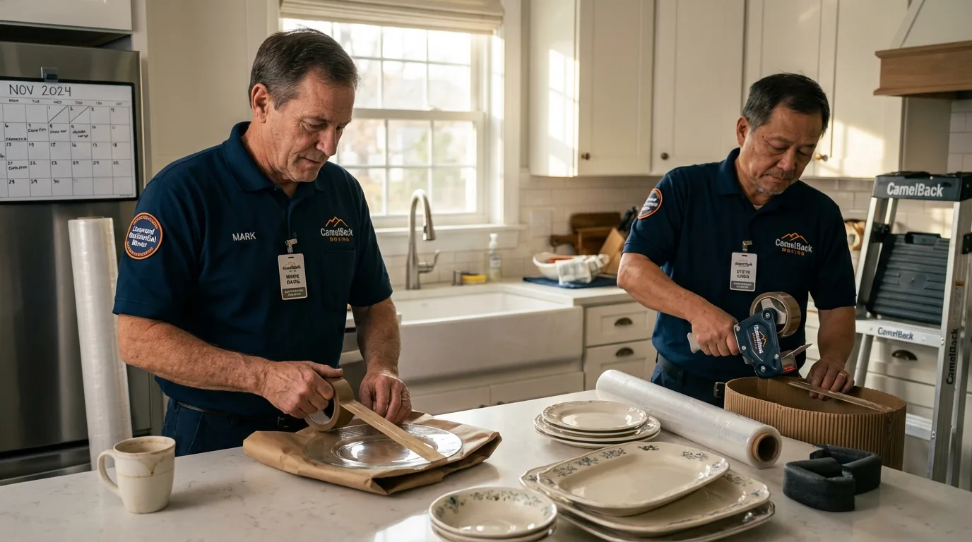 Professional crew packing kitchen dishware in Crozet, VA